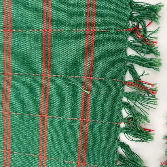 4 Cloth Napkins Green Red‎ Fringe Square Christmas Holiday One Unique Striped - Picture 7 of 15